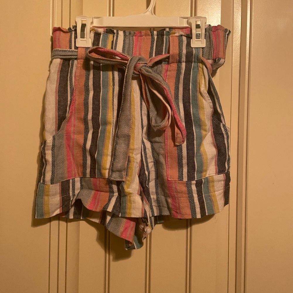 Tie in front multi colored striped shorts